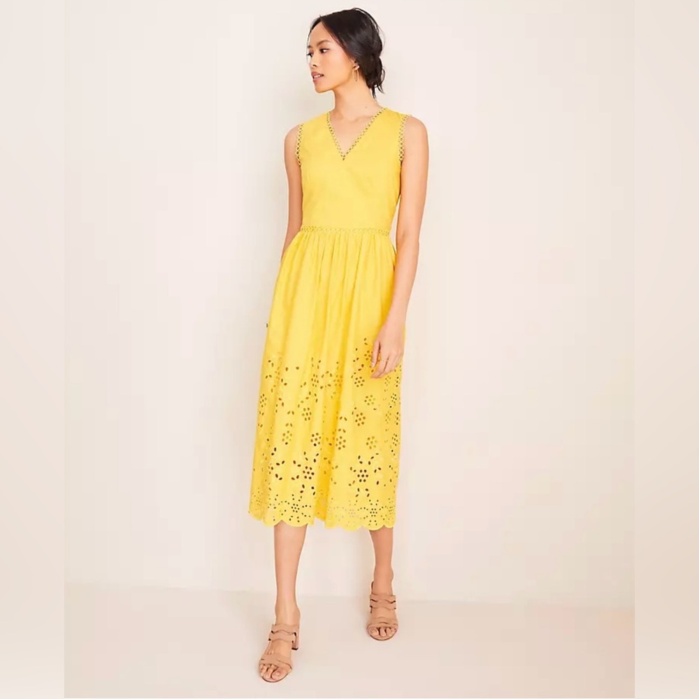 NWT Ann Taylor Scalloped Eyelet Flare Midi Aline Cotton
Dress Size 8 Petite